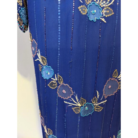 Vintage 70s Painted & Beaded Chiffon Dress from Germany Formal Prom Gown Sz L - Picture 11 of 16